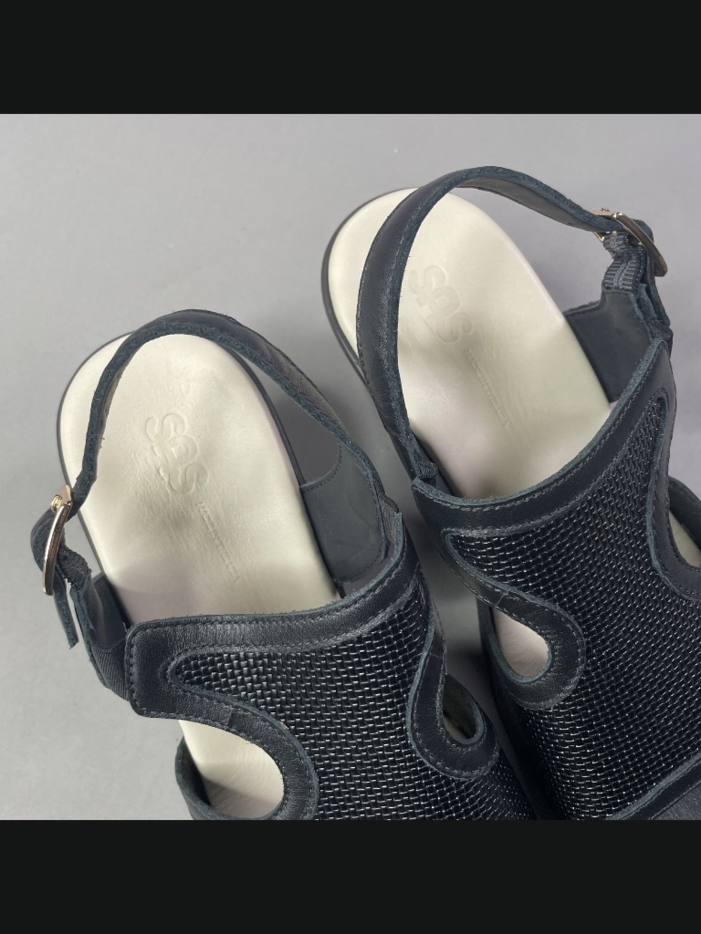 NEW SAS Shoes Womens 8.5 black brown leather wedge heels sandals casual summer - Picture 6 of 12